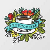 Frischer Coffee Floral Design Coffee Shop Fensteraufkleber (Blatt)