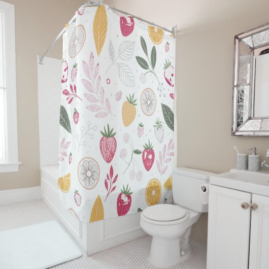 Frischer Erdbeeren- & Blumenduschvorhang - hell Duschvorhang (Beispiel)