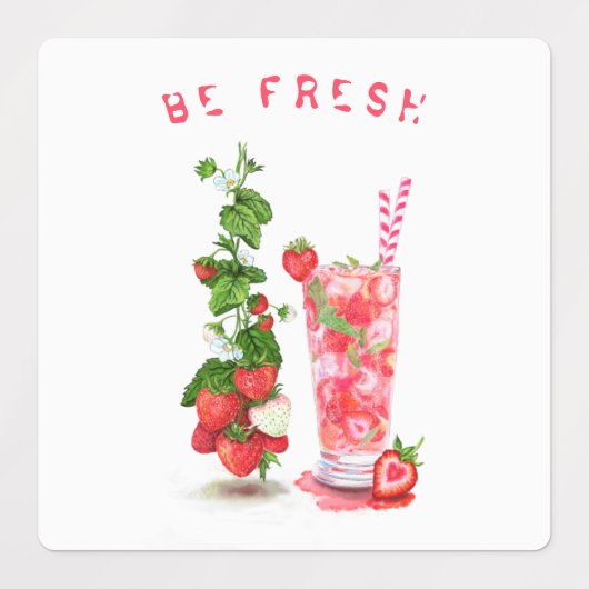 Frischer Erdbeersaft Cooler Drink - Sommerfrüchte Etiketten (Design 1)