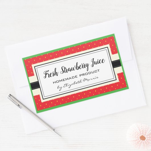 Frischer Erdbeersaft, hausgemachte Bezeichnung Rechteckiger Aufkleber (Umschlag)
