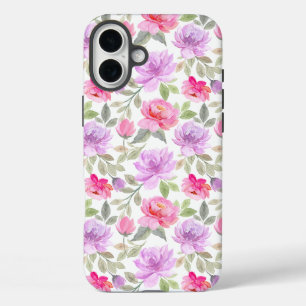 Frischer Frühlingsvibe: Rosa und lila florales Des iPhone 16 Plus Hülle