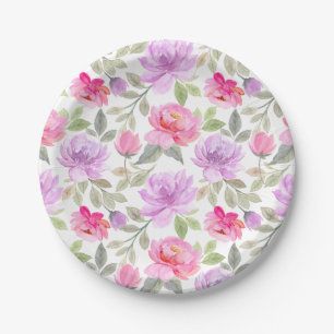 Frischer Frühlingsvibe: Rosa und lila florales Des Pappteller