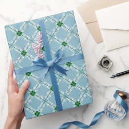 Frischer Himmelblau-Grün-Tartan-Karo Geschenkpapier