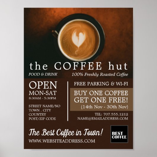 Frischer Kaffee, Barista, Café, Coffeehouse Advert Poster (Vorne)