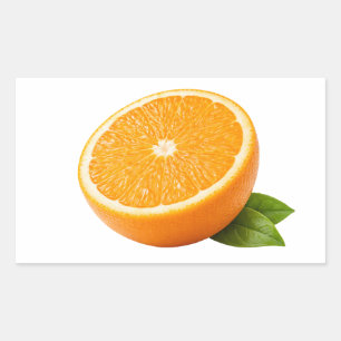 Frischer Orangenschnitz mit grünem Blattaufkleber Rechteckiger Aufkleber