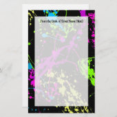 Frischer Retro Neonfarben-Spritzer auf Schwarzem Briefpapier (Vorne/Hinten)