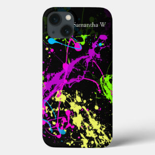 Frischer Retro Neonfarben-Spritzer auf Schwarzem iPhone 13 Hülle