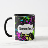 Frischer Retro Neonfarben-Spritzer auf Schwarzem Tasse (Links)