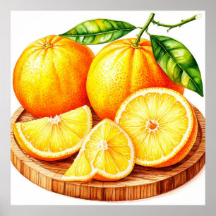 Frischer Saftiger Orangen Mit Scheiben Poster