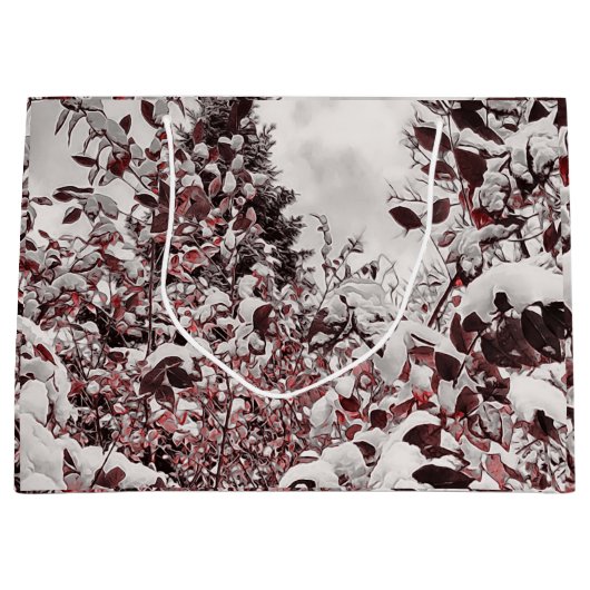 Frischer Schnee auf roten Blätter Große Geschenktüte (Vorderseite)