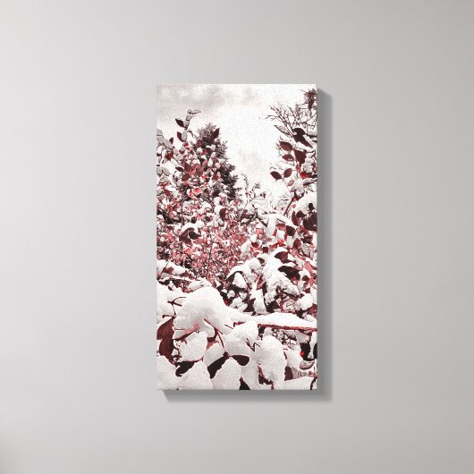 Frischer Schnee auf roten Blätter Leinwanddruck (Vorderseite)