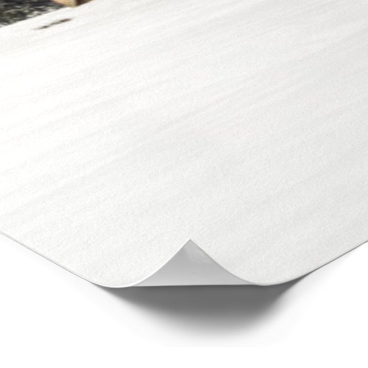 Frischer Schnee auf roter Scheune Poster (Ecke)