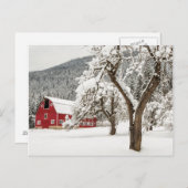 Frischer Schnee auf roter Scheune Postkarte (Vorne/Hinten)