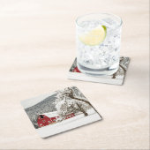 Frischer Schnee auf roter Scheune Rechteckiger Pappuntersetzer (Vor Ort)