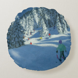 Frischer Schnee Morzine Frankreich Rundes Kissen