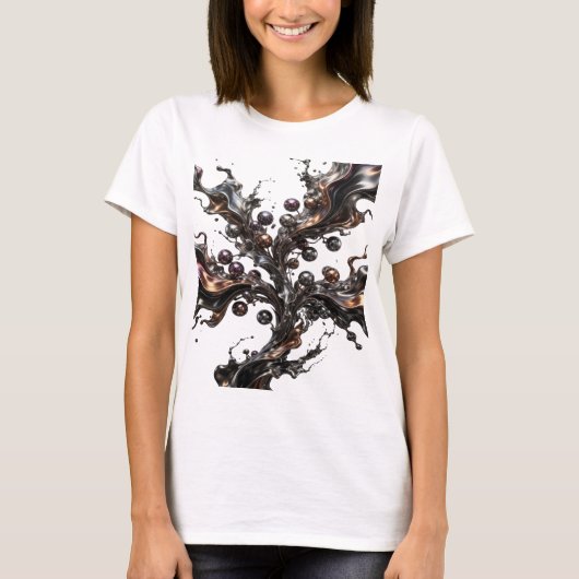 Frischer silberner METALLIC BLOOM Druck T-Shirt (Vorderseite)