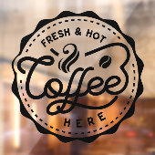 Frischer und heißer Kaffee hier Fensteraufkleber (Blatt 2)