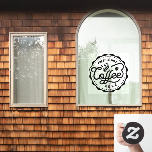 Frischer und heißer Kaffee hier Fensteraufkleber (Fenster Zuhause)