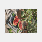 Frischer Wassermelonen-Rustikale-Picknick-Fruchtko Fleecedecke (Vorderseite (Horizontal))