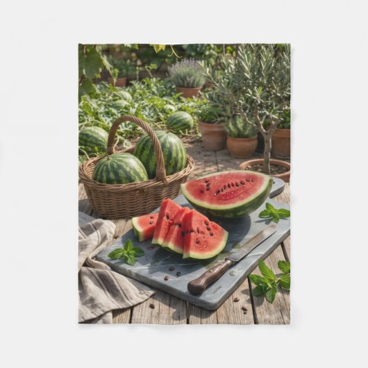 Frischer Wassermelonen-Rustikale-Picknick-Fruchtko Fleecedecke (Vorderseite)