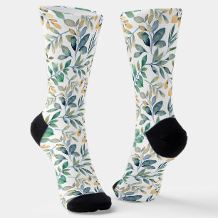 Frisches Aquarell Grün und Gelb Blattmuster Socken