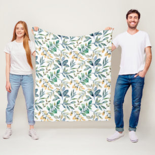 Frisches Aquarell Grün und Gelbes Blattmuster Fleecedecke