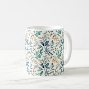 Frisches Aquarell Grün und Gelbes Blattmuster Kaffeetasse