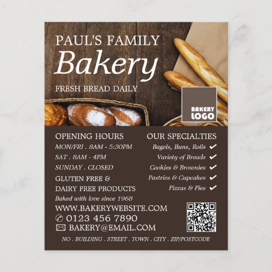 Frisches Baguette, rustikale Bäckereien, Bäckerei Flyer (Vorne)