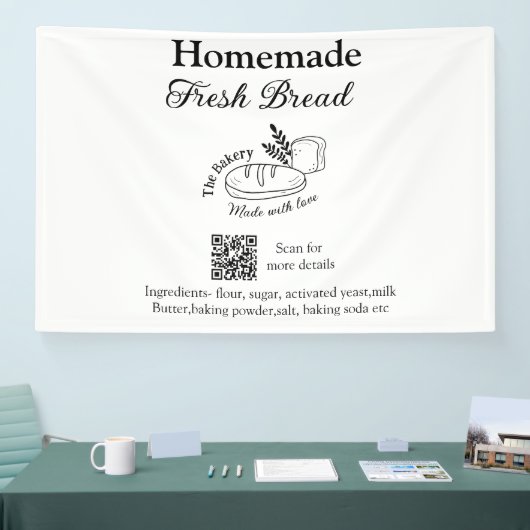 Frisches Brot und Backwaren mit Namen, Zutaten Q o Banner (Messe)