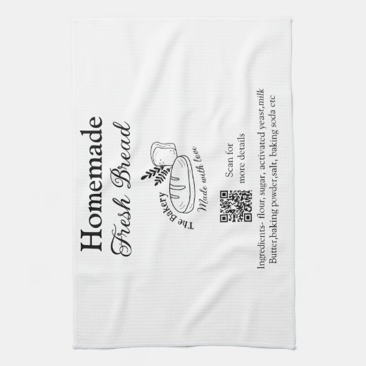 Frisches Brot und Backwaren mit Namen, Zutaten Q o Geschirrtuch (Vertikal)