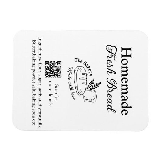 Frisches Brot und Backwaren mit Namen, Zutaten Q o Magnet (Horizontal)