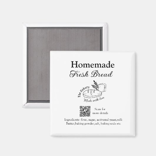 Frisches Brot und Backwaren mit Namen, Zutaten Q o Magnet (Vorderseite/Rückseite)