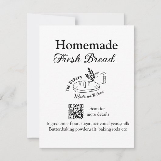 Frisches Brot und Backwaren mit Namen, Zutaten Q o Mitteilungskarte (Vorderseite)