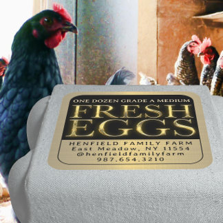 Frisches Eierkarton Etikett Velours Gold auf schwa Quadratischer Aufkleber