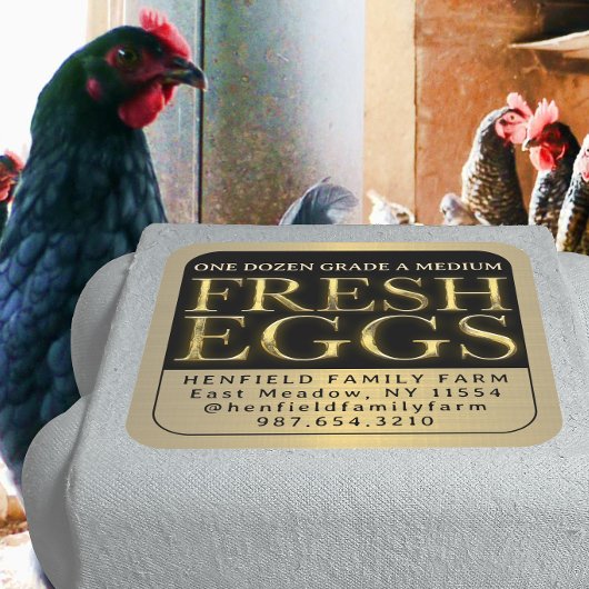 Frisches Eierkarton Etikett Velours Gold auf schwa Quadratischer Aufkleber