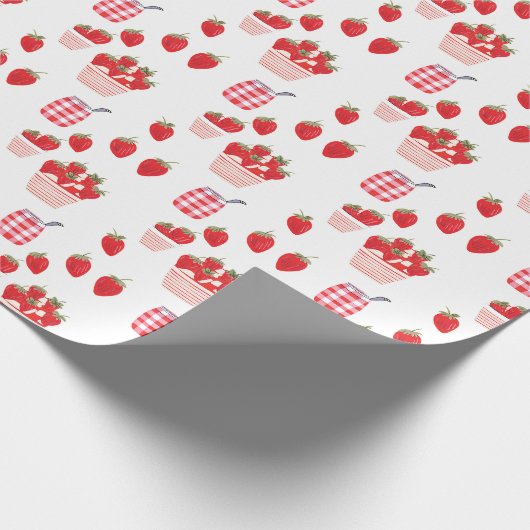Frisches Erdbeeren und Gemustertes Cremes Geschenk Geschenkpapier (Ecke)