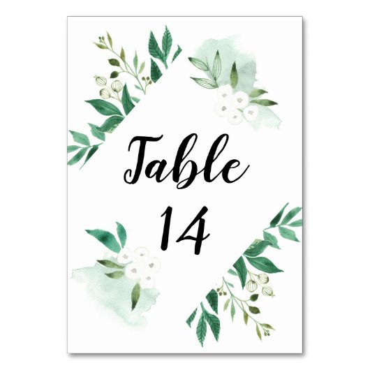 Frisches Foliage Minze Hochzeitstich Tischnummer (Vorderseite)