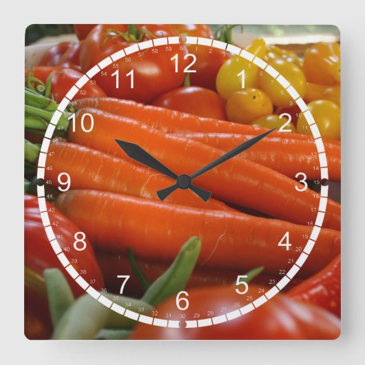 Frisches Gemüse ernten Quadratische Wanduhr (Vorderseite)