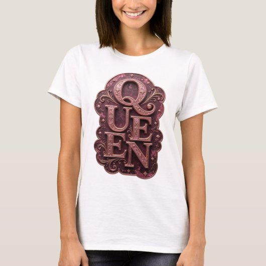 Frisches Gold QUEEN Textdesign T-Shirt (Vorderseite)