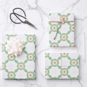 Frisches Grün und Korallenorange geometrisches Gri Geschenkpapier Set