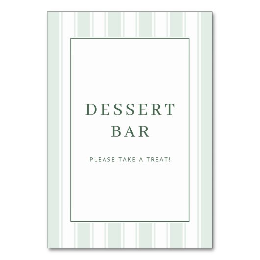 Frisches grünes minimalistisches Dessertbar-Schild Tischnummer (Vorderseite)