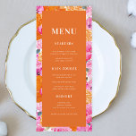 Frisches, helles Rosa und orangefarbene Blütenhoch Menükarte<br><div class="desc">Dieses elegante Hochzeitsmenü mit individuellem Text,  viel Spaß und leuchtendem,  blumigen und orangefarbenen Hintergrund würde Ihr Party noch angenehmer machen! Ändern Sie den Text einfach,  indem Sie auf die Option "Personalisieren Sie diese Vorlage" klicken.</div>