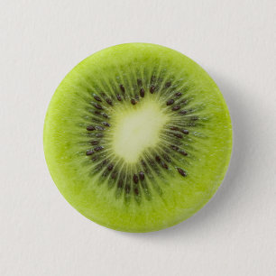 Frisches Kiwi. Runde Scheibe abgeschieden Button