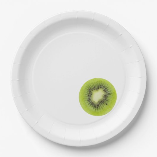 Frisches Kiwi. Runde Scheibe abgeschieden Pappteller (Vorderseite)