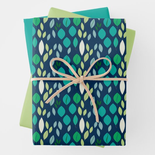 Frisches Leaf-Muster in blau Aquamarin und grün Geschenkpapier Set (Beispiel)