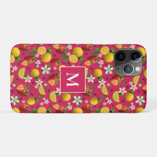 Frisches Obst Erdbeeren & ZitronenMonogramm - Rosa Case-Mate iPhone Hülle (Rückseite (Horizontal))