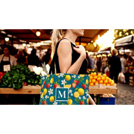 Frisches Obst Erdbeeren & ZitronenMonogramm Tasche