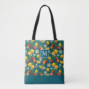 Frisches Obst Erdbeeren & ZitronenMonogramm Tasche