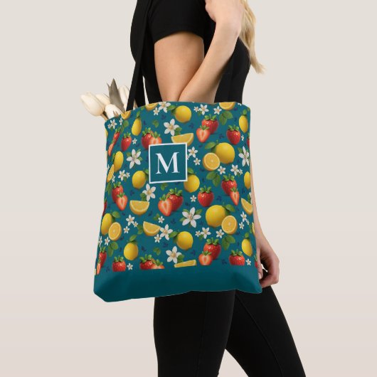 Frisches Obst Erdbeeren & ZitronenMonogramm Tasche (Von Nahem)