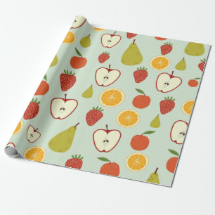 Frisches Obst in einem sich nahtlos wiederholenden Geschenkpapier